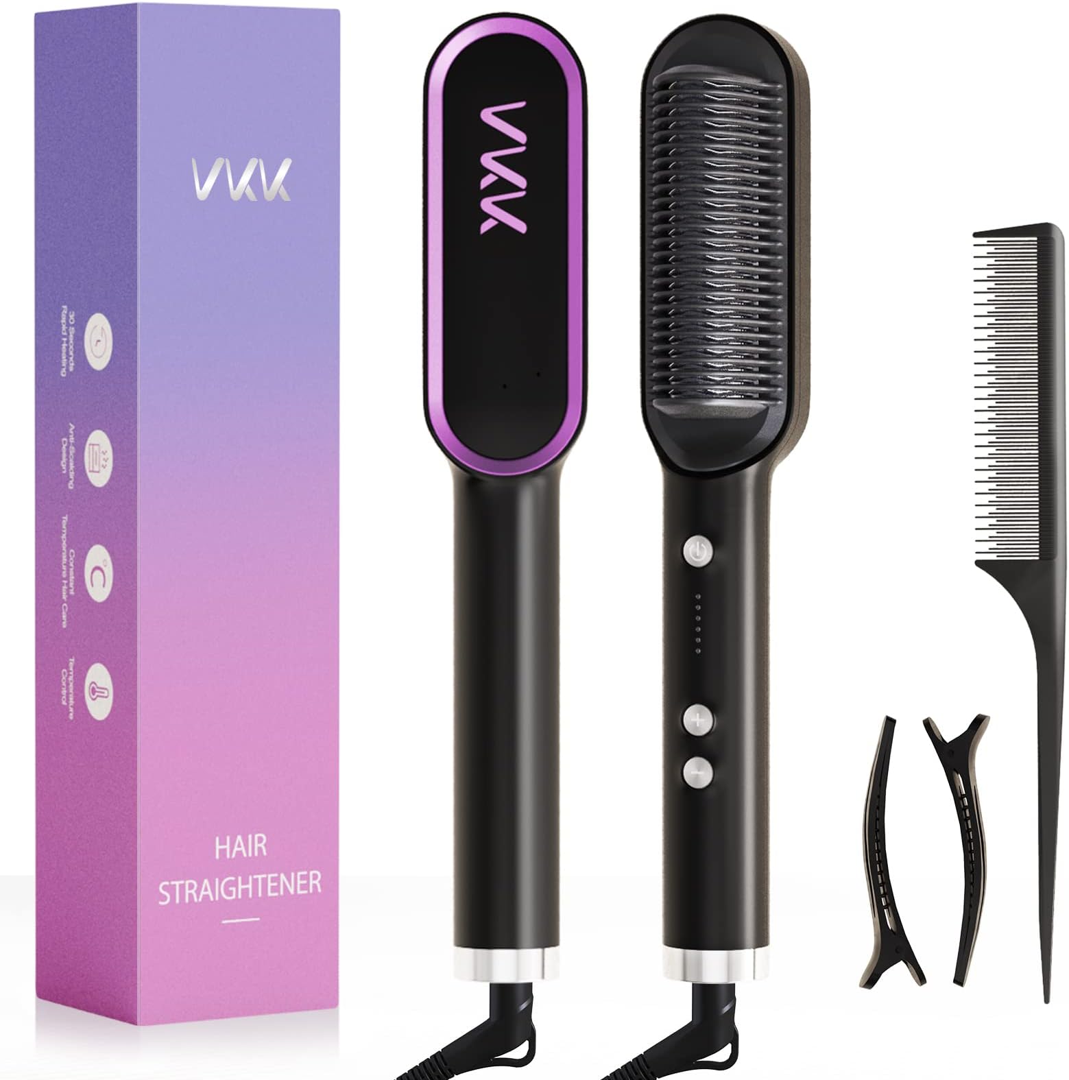 Hair Straightener Brush, Hair Straightener Comb with 25s Fast Heating Ceramic PTC, 5 Temp Settings & Anti-Scald, Straightening Brush for Women, Professional Hair Tools for Styling