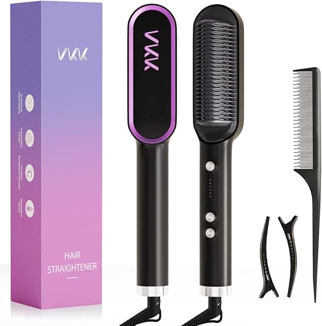 VKK Hair Straightener Brush, Hair Straightener Comb with 25s Fast Heatin...