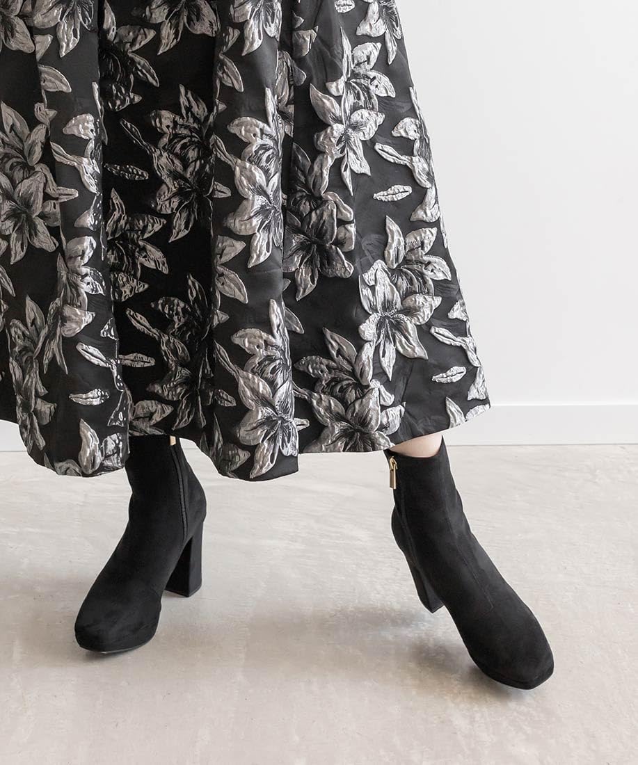 Amazon | ストレッチ チャンキーヒールショートブーツ KC11542 BLK/SED