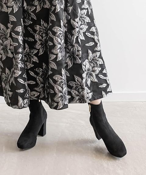 Amazon | ストレッチ チャンキーヒールショートブーツ KC11542 BLK/SED