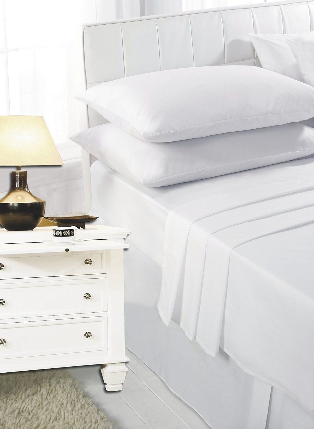 Egypto White Extra Deep Polycotton Fitted Bed Sheets 16"/40Cm (Pillowcase Pair, )