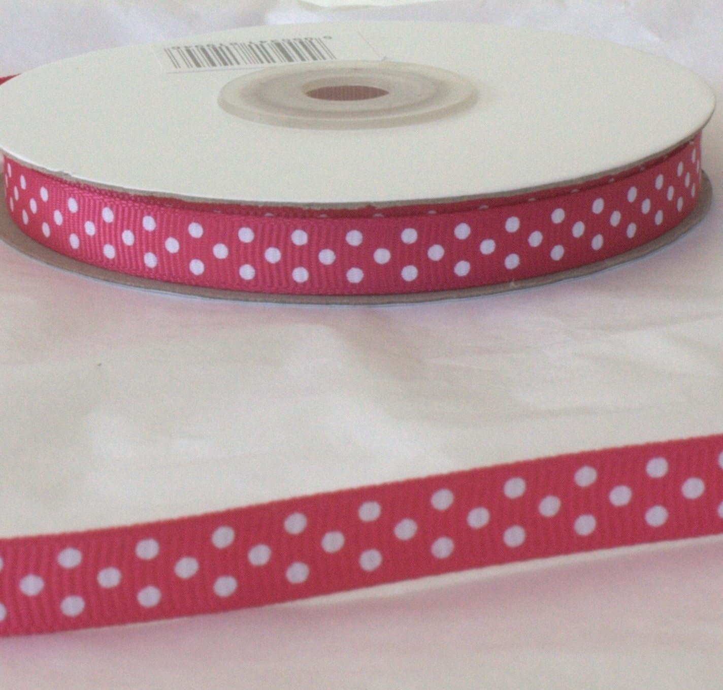 Polka Dot Grosgrain Ribbon 10mm wide x 25 metre Reel Cerise (Hot) Pink