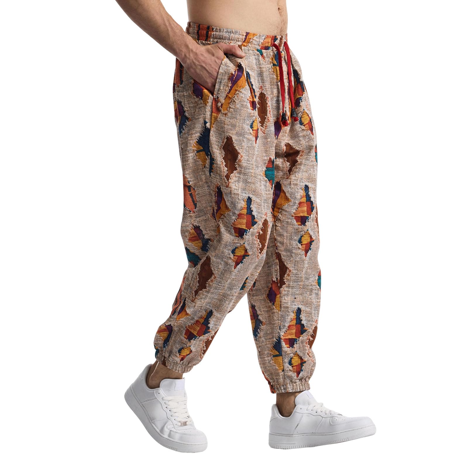 MakingDa Pantalon de survêtement en coton imprimé 3D pour homme - Taille élastique - Hippie Bloomers - Pantalon cargo pour la plage, la marche, la course à pied, le jogging