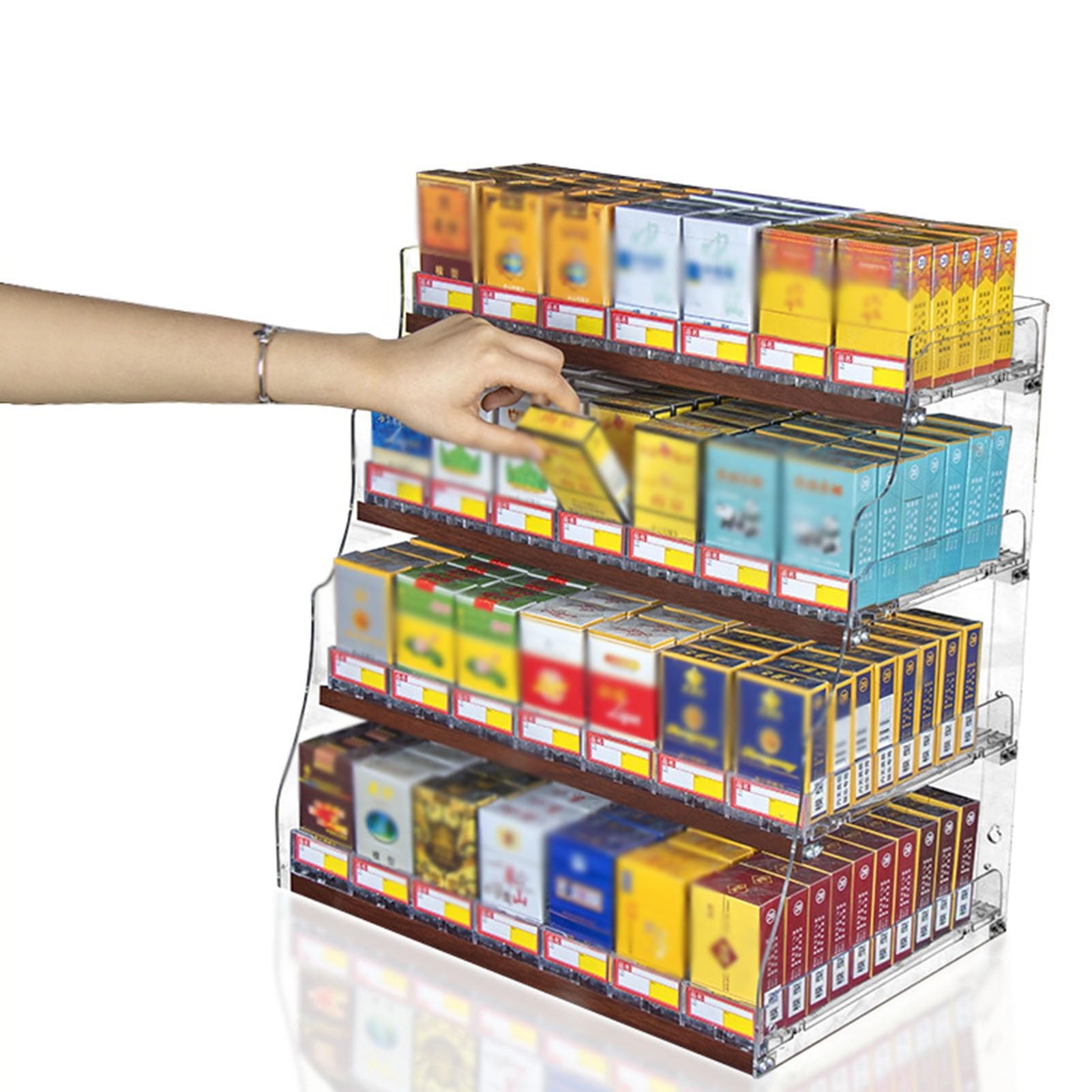 Présentoir à cigarettes transparent automatique pour dépanneur et tabac