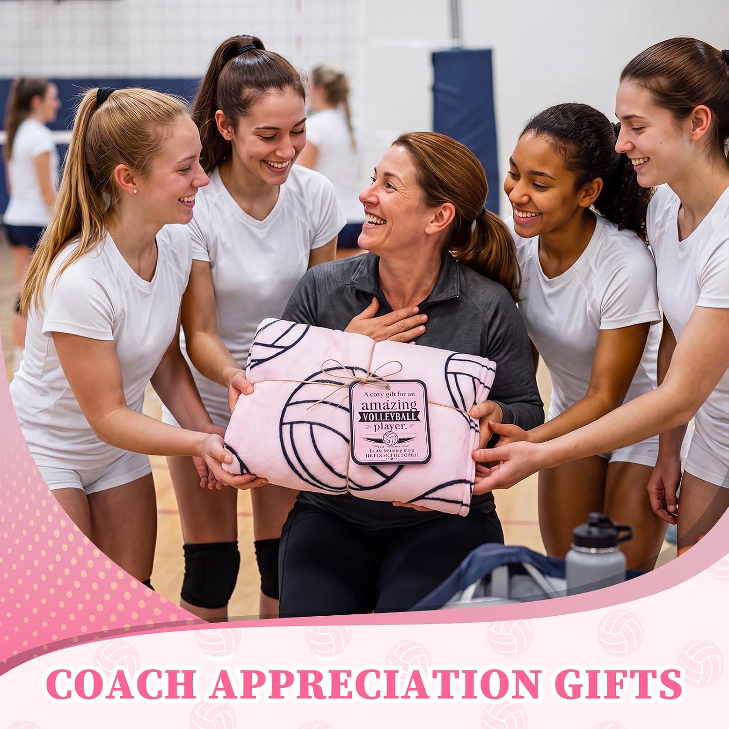 12 Set Volleyball Blanket Gift, 40 x 60 Inch Soft Flannel Volleyball Throw Blankets with Gift Tags and Twine, Team Senior Night Gifts for Sport Player Bed Sofa Couch(Pink)