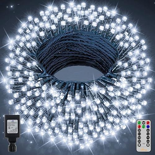 Ollny Tira de luces blancas de 262 pies, 800 LED, luces de Navidad enchufables con 8 modos y temporizador, control remoto, impermeable, luces de