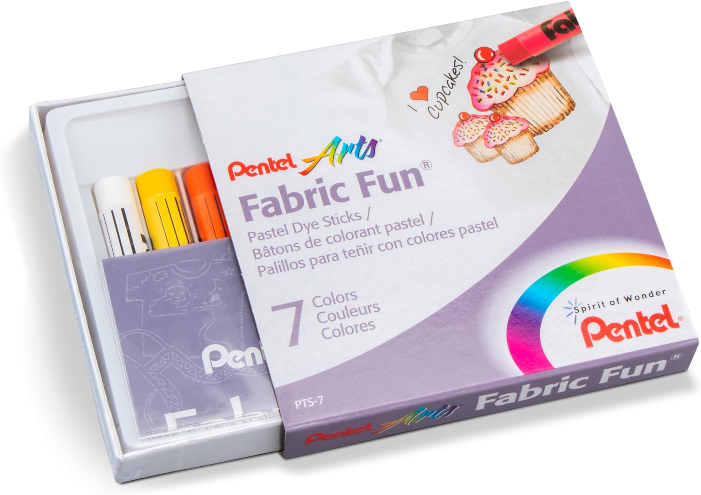 Pentel Fabric Fun Pastel Dye Stick (Pack of 7), Assorted Colors, PTS-7