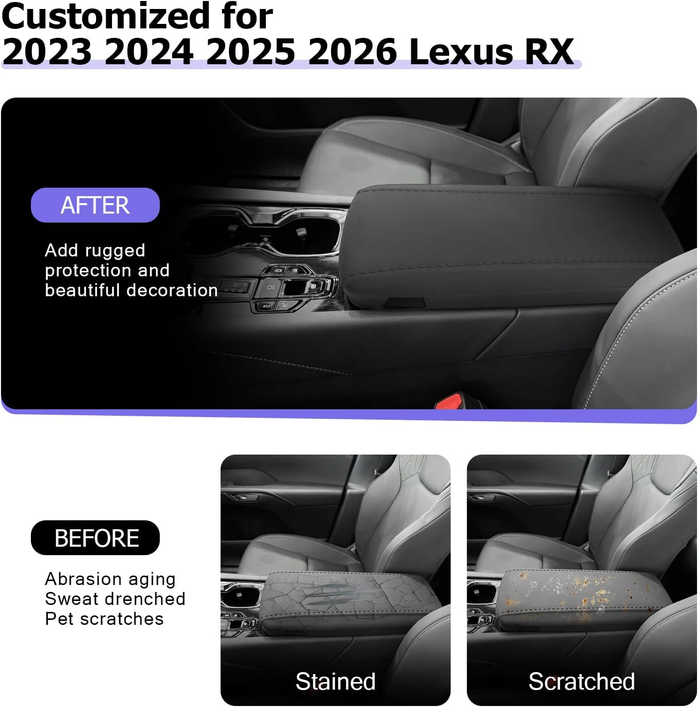 LUWU [Update] 2026 RX350/RX450/RX500h Center Console Cover Compatible with 2023 2024 2025 2026 Lexsu RX350/RX450/RX500h Accessories Armrest Console Cover Armrest Covers Silicone Material (Black)