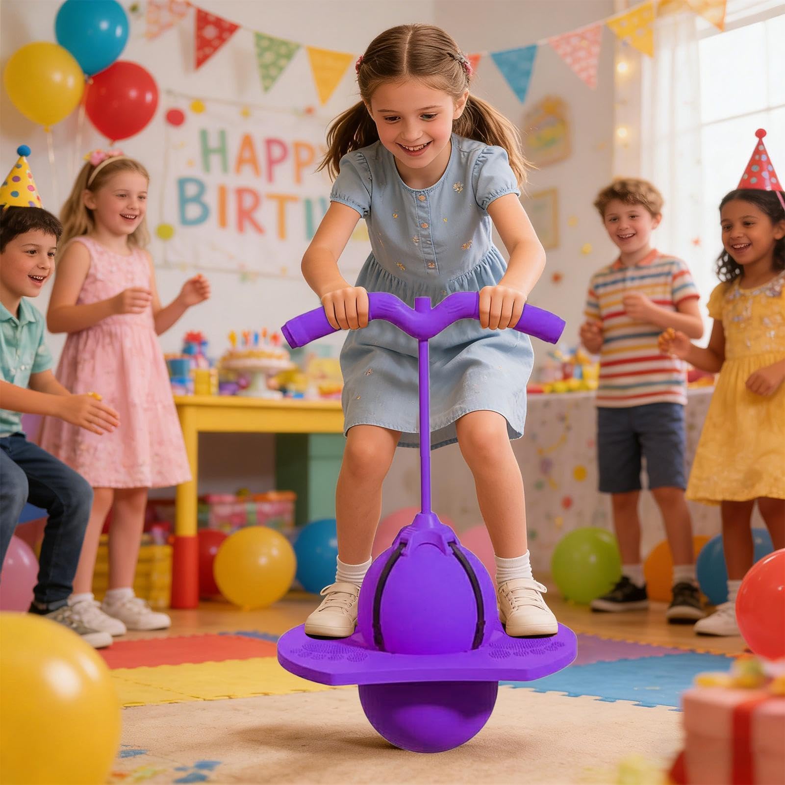 Generico Pallone Per Saltare Con Manico, Palla Per Saltare Antiscivolo, Altezza Regolabile Palla Rimbalzante, Giocattolo Rimbalzante Per Bambini Ragazzi Adulti Allenamento Equilibrio Esterno Interno