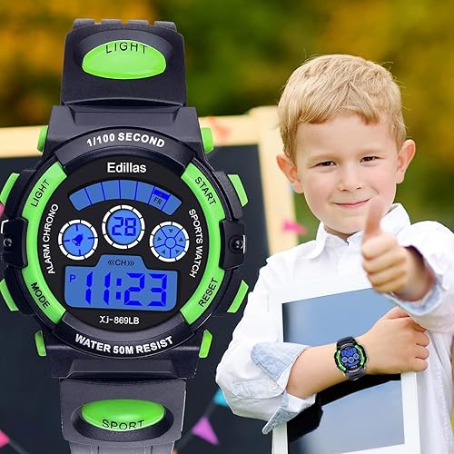 Miniatura 6 de Edillas Relojes digitales para niños, 7 colores, luces LED, 164.0 ft, impermeables, para niños, estudiantes, adolescentes, deportes al aire libre,