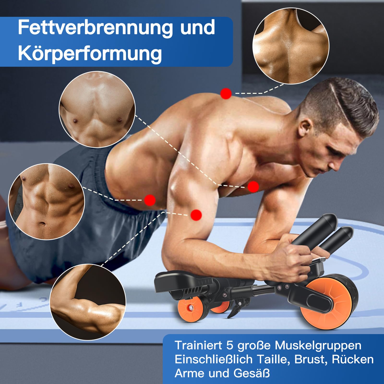 Ab Roller Automatisches Rebound-Bauchrad, Ab Trainer für Zuhause, Bauchmuskeltrainer Sport Geräte Sliders für Core Training, ABs Wheels Fitness Zubehör