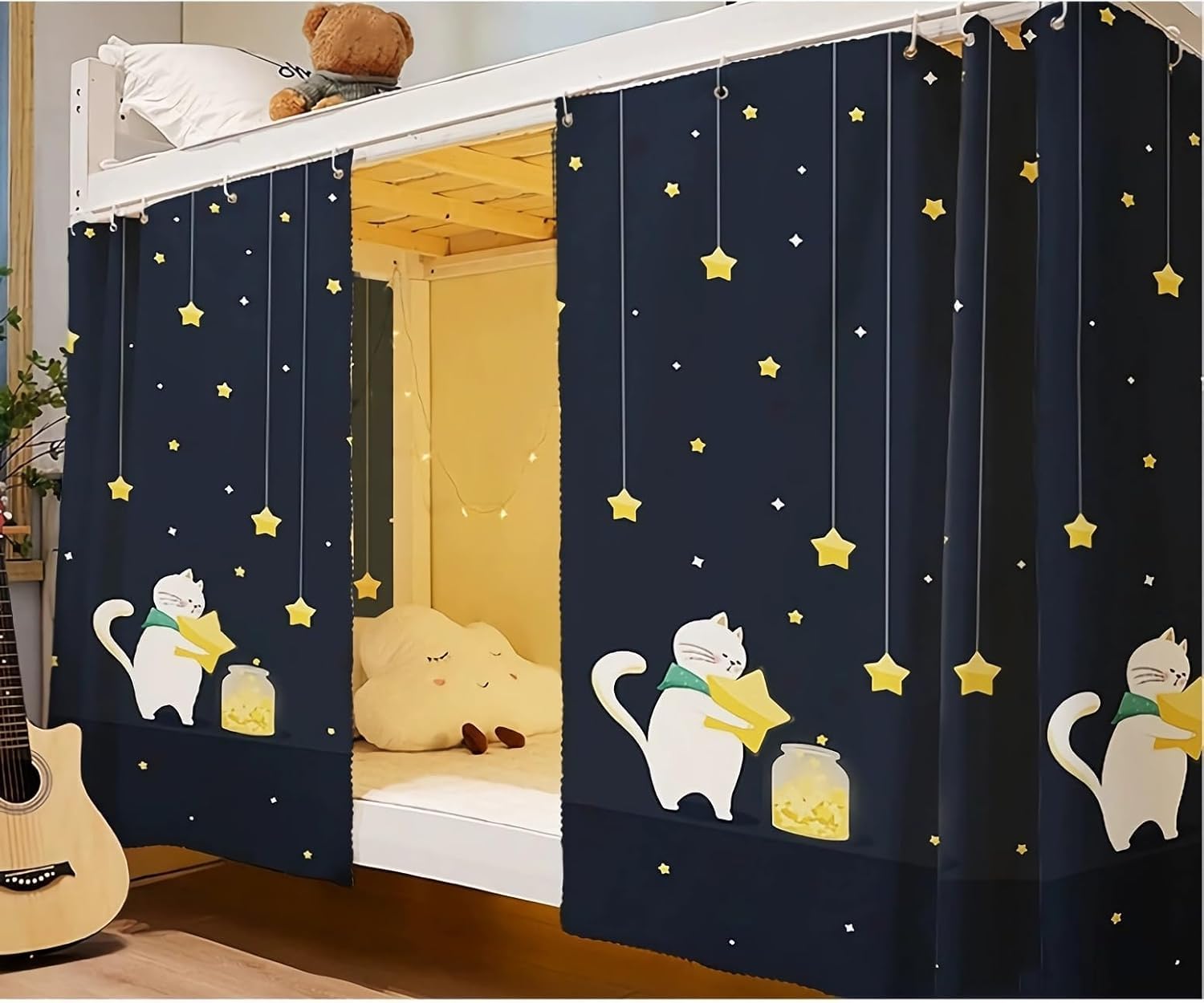XINGYAOGJ Dormitory Bunk Bed Curtains Student Bottom Blackout Canopy Bed Drapes Single Bed Moveable Dustproof Curtains Privacy Lightproof Bed Shading Cover for Home School Tent