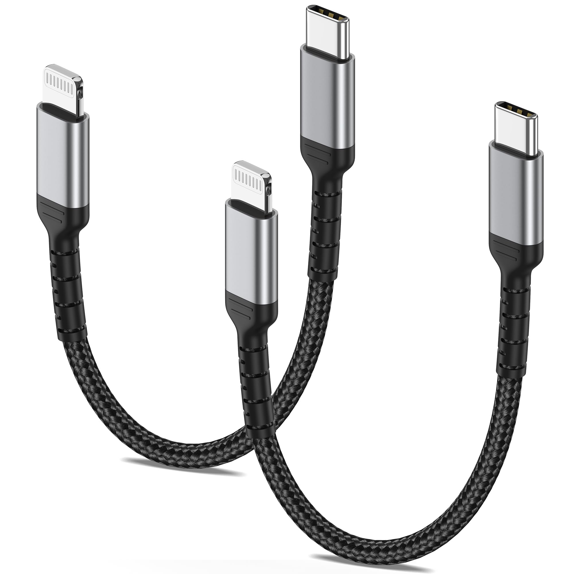 USB C auf Lightning Kabel Kurz [15cm, 2Pack], Nylon Power Delivery iPhone USB C Ladekabl MFi Zertifiziert Schnellladekabel für Apple iPhone 14 13 12 11Pro Msx XS 8 SE [Schwarz]