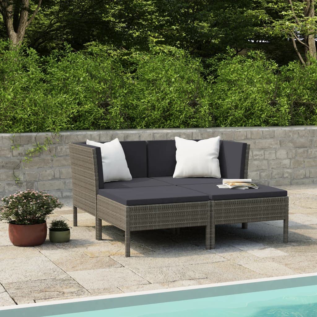 Salon de jardin 4 places en rotin synthétique gris avec coussins d'assise