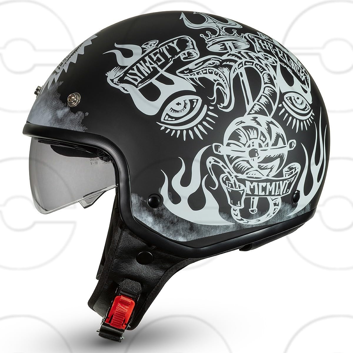 CRUIZER Casco Jet moto Scooter Dinasty visiera sole a scomparsa Nero Opaco