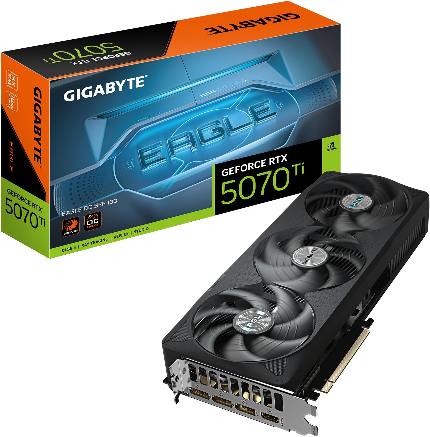 Gigabyte GeForce RTX 5070 Ti EAGLE OC SFF 16G Graphics Card - 16GB GDDR7, 256bit, PCI-E 5.0, 2542 MHz Core Clock, 3 x DP 2.1a, 1 x HDMI 2.1b, NVIDIA DLSS 4, GV-N507TEAGLE OC-16GD