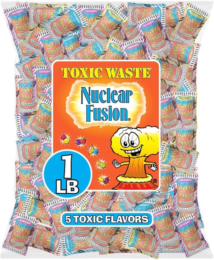 TOXIC WASTE - Nuclear Fusion Hazardously Sour Candy - Raspberry-Lemon, Pineapple-Passionfruit, Grape-Strawberry, Banana-Blueberry, & Orange-Apple Flavors - 1 lb. Bag