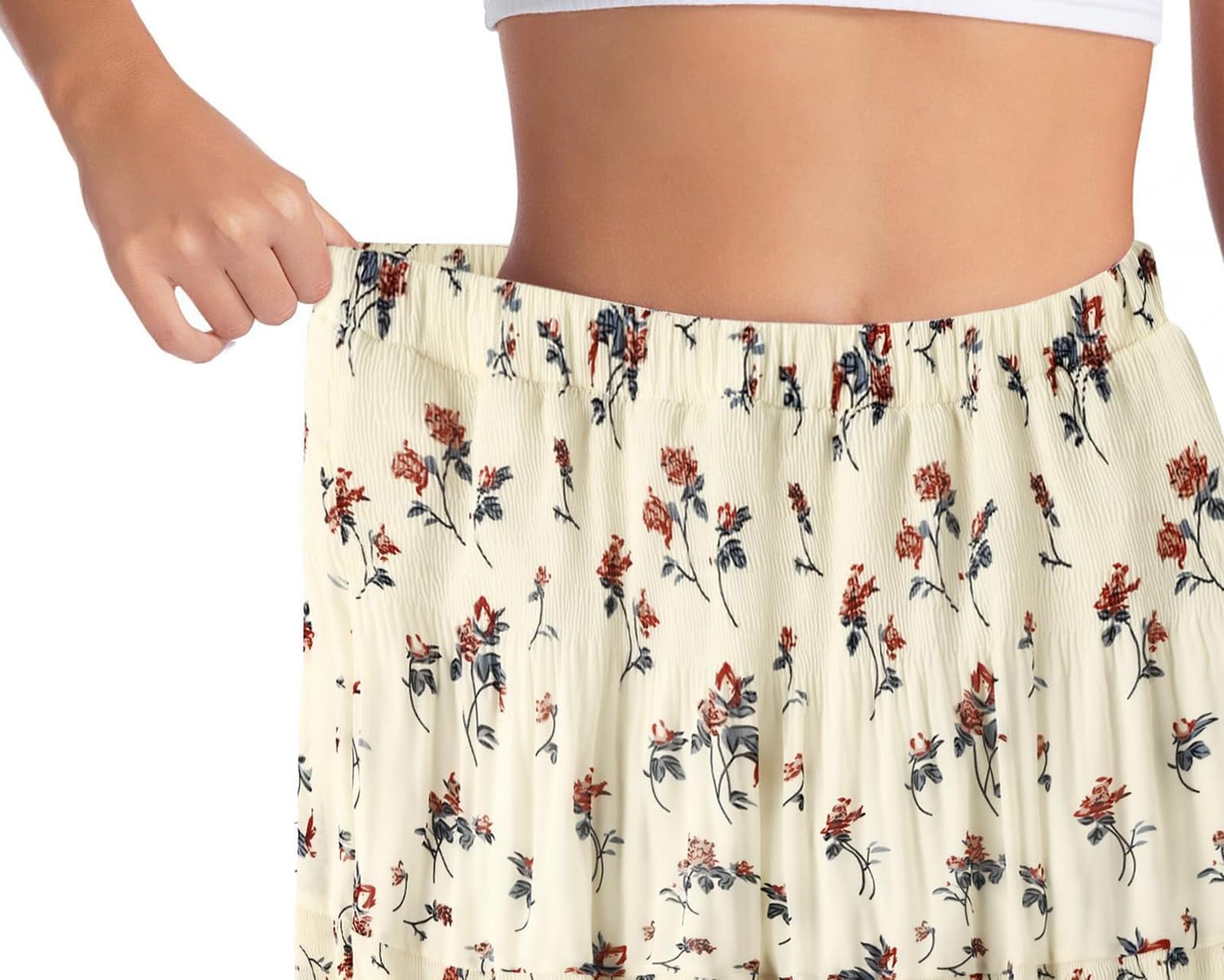 comefohome Maxi gonne da donna UK pieghettate lunghe e fluide chiffon elastico in vita a strati gonna estiva da donna
