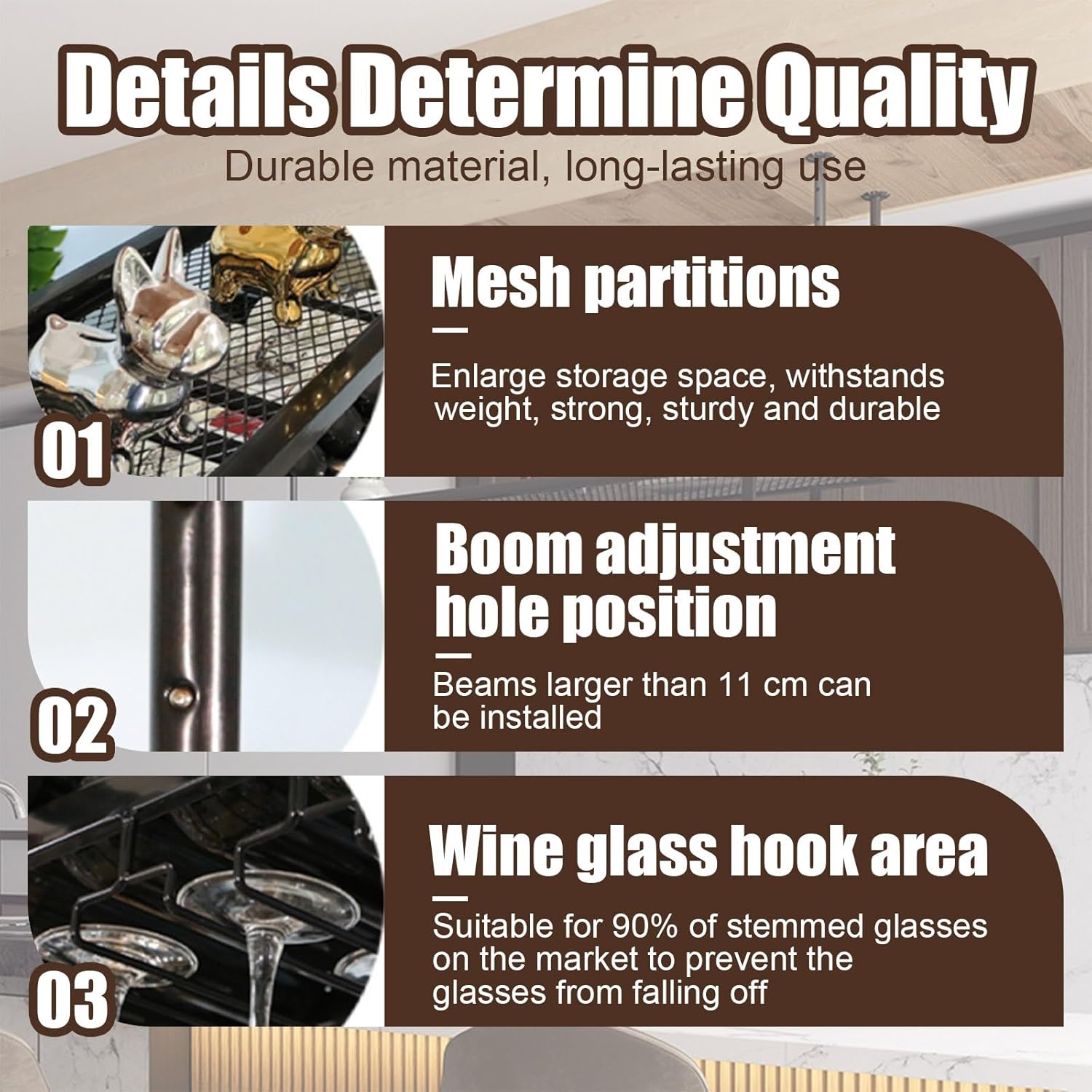 Commercial Wine Rack & Hanging Wine Storage Ceiling Mounted Wine Display Shelf for Easy Access and Elegant Organization in Restaurants and Homes(Black,120cm)