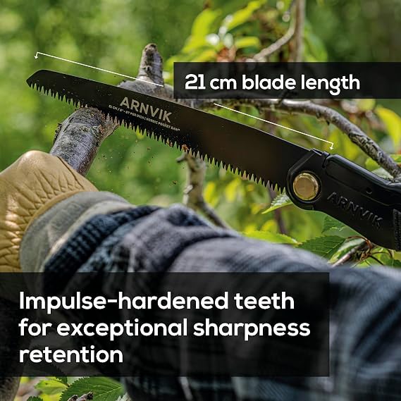 Nordic Pruning Saw for Gardening & Folding Saw Bushcraft - Arnvik - 8 Teeth per Inch - 21 cm Hardened SK5 Steel Blade for Wood - for Cutting Trees in Your Garden or Firewood When Camping