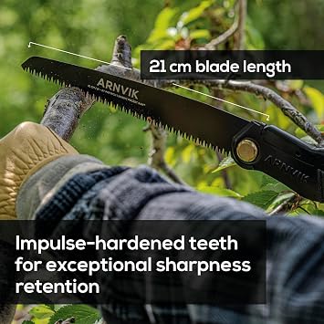 Nordic Pruning Saw for Gardening & Folding Saw Bushcraft - Arnvik - 8 Teeth per Inch - 21 cm Hardened SK5 Steel Blade for Wood - for Cutting Trees in Your Garden or Firewood When Camping