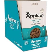 Applaws Natural Chewy Tuna Cat Treats 12-Pack 2.0 oz Bags | 100% Natural, High Quality Protein, Limited Ingredient, Grain Free, No Artificial Additives, Healthy Snack