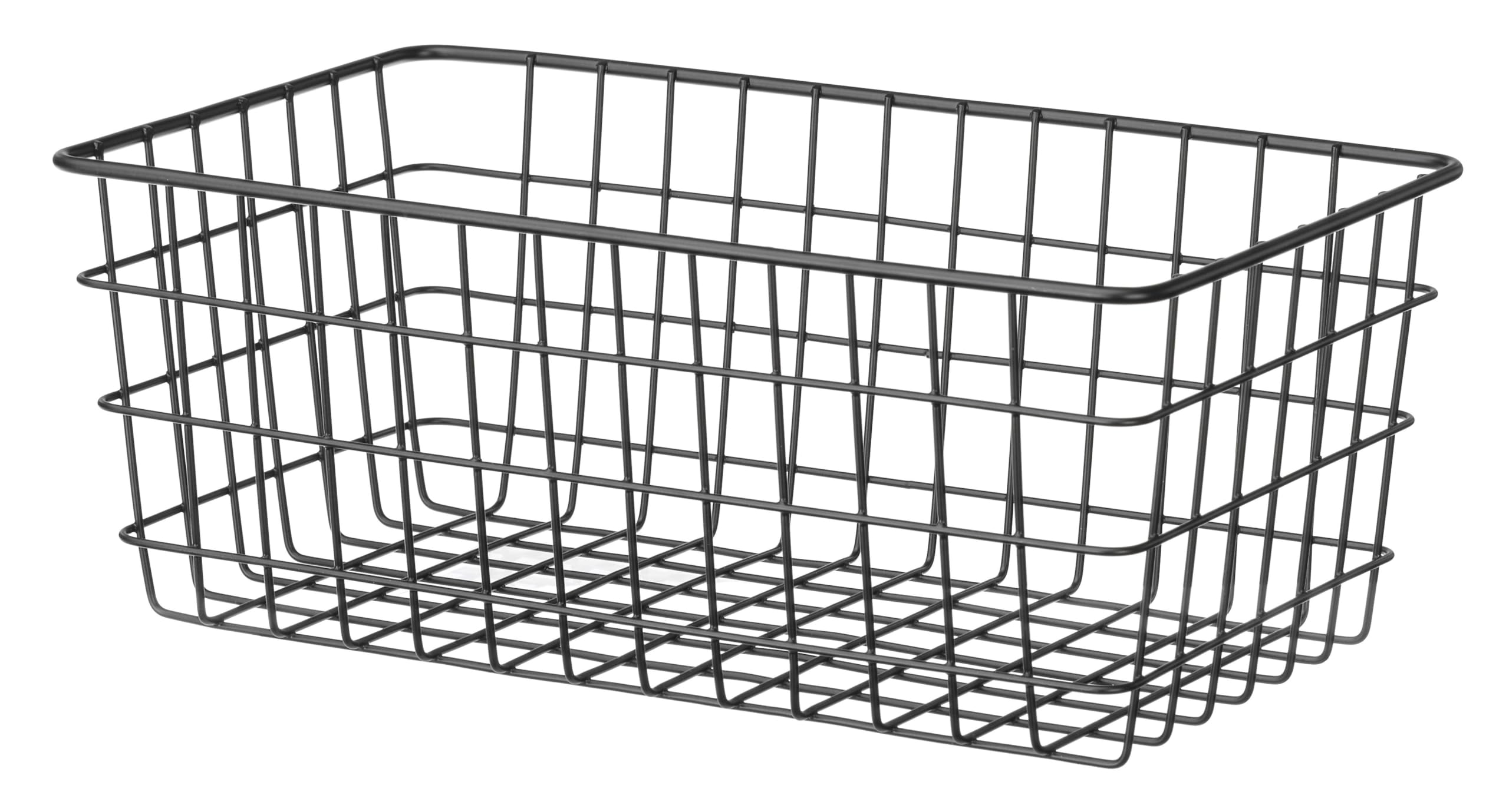 Whitmor Paquete de 4 cestas de alambre negro para organizar cestas de almacenamiento de alambre de oficina, cestas de metal blanco para despensa, cocina, congelador