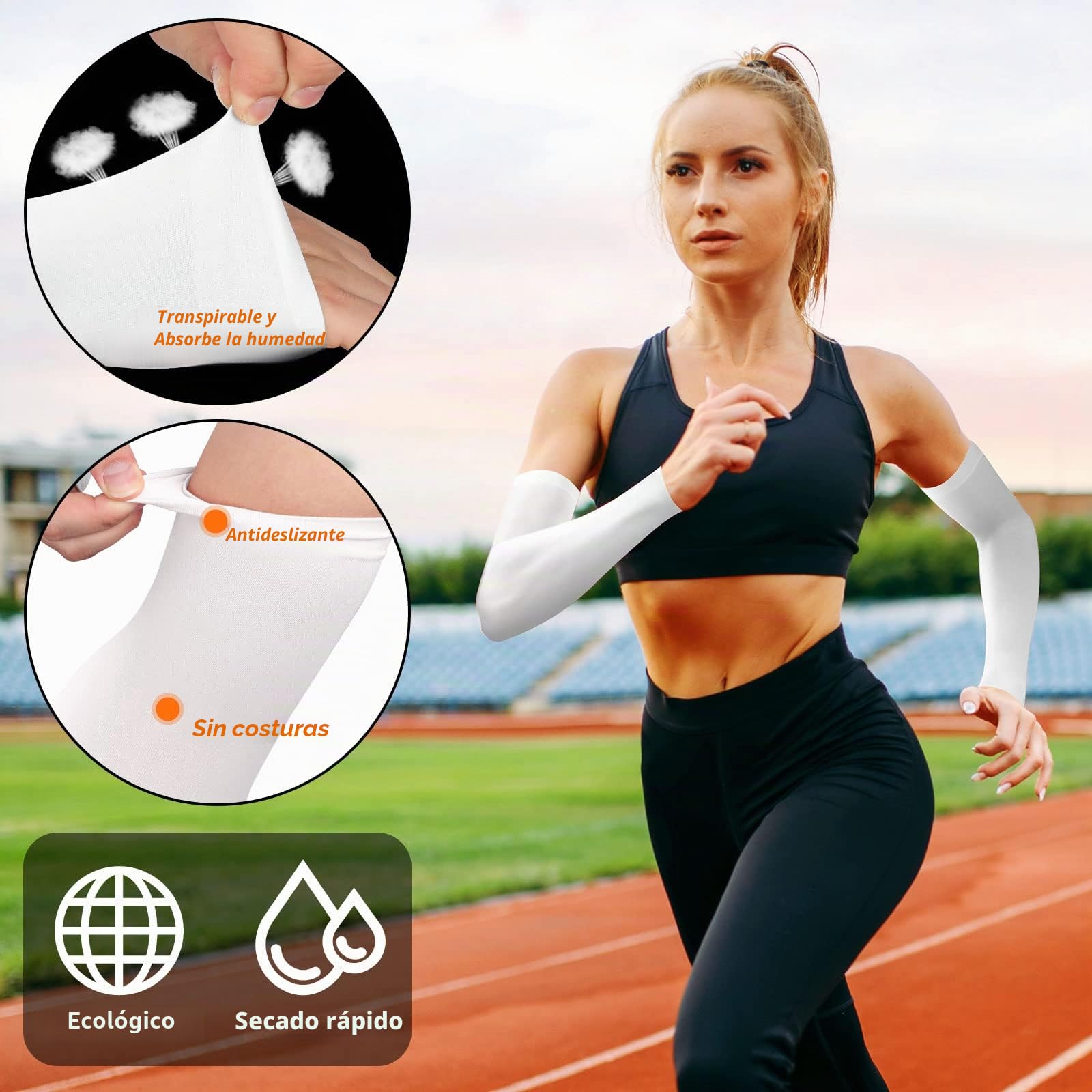 Manguitos Upf 50+ Refrescantes, Anti Uv, De Compresión, Protección Solar, Antideslizantes Para Correr, Ciclismo, Voleibol, Baloncesto - 2 Pares