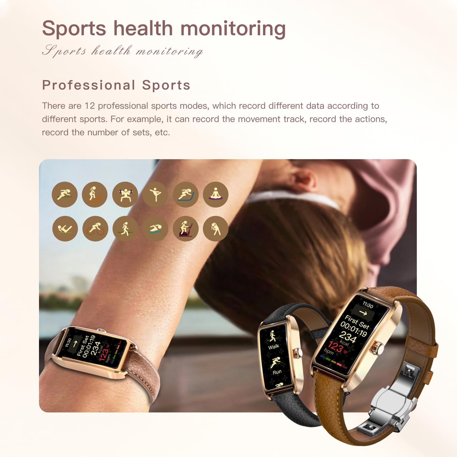 findtime Tracker de fitness élégant pour femme - Podomètre - Tracker d'activité pour femme - Avec moniteur de sommeil - Moniteur de fréquence cardiaque - Calorie - Suivi de distance