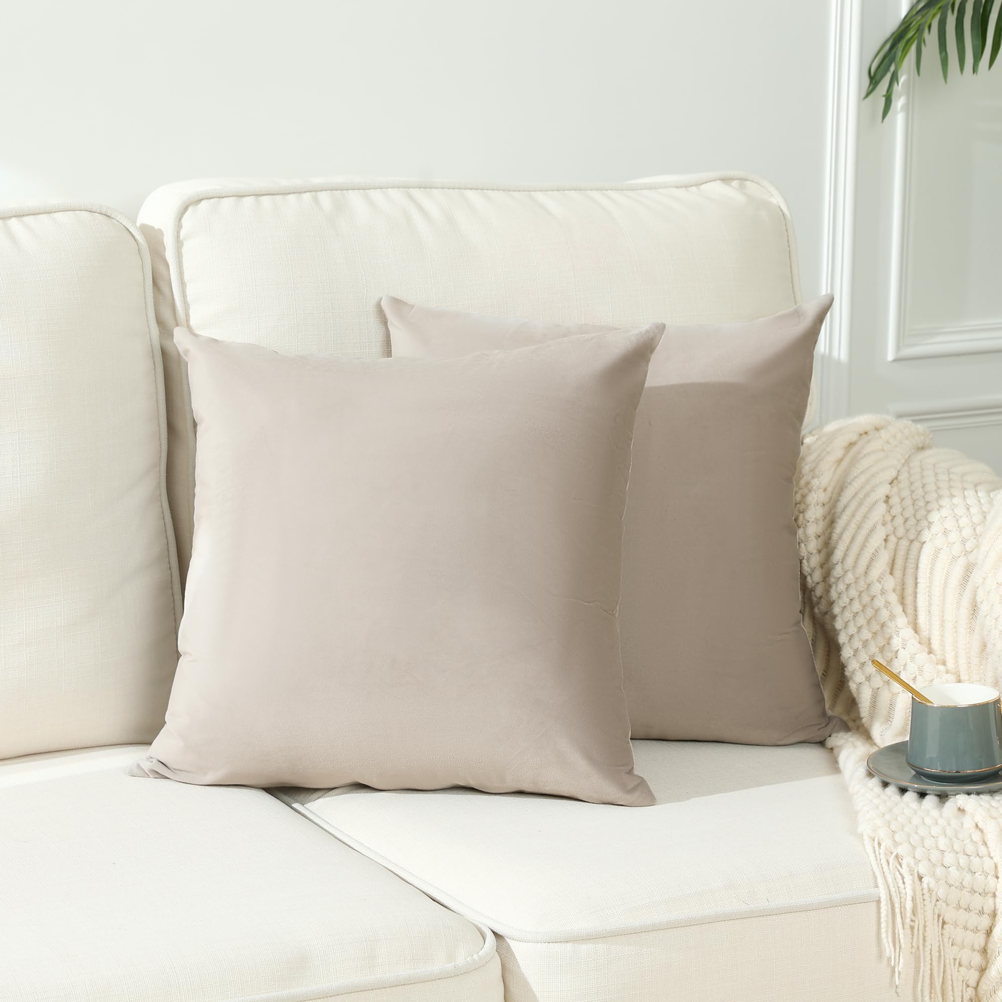 Stellhome Pack of 2, Velvet Pillow Covers Square Decorative Cushion Covers for Bed Couch Sofa Bench, 26x26 Inch/65x65 cm, Silver Gray