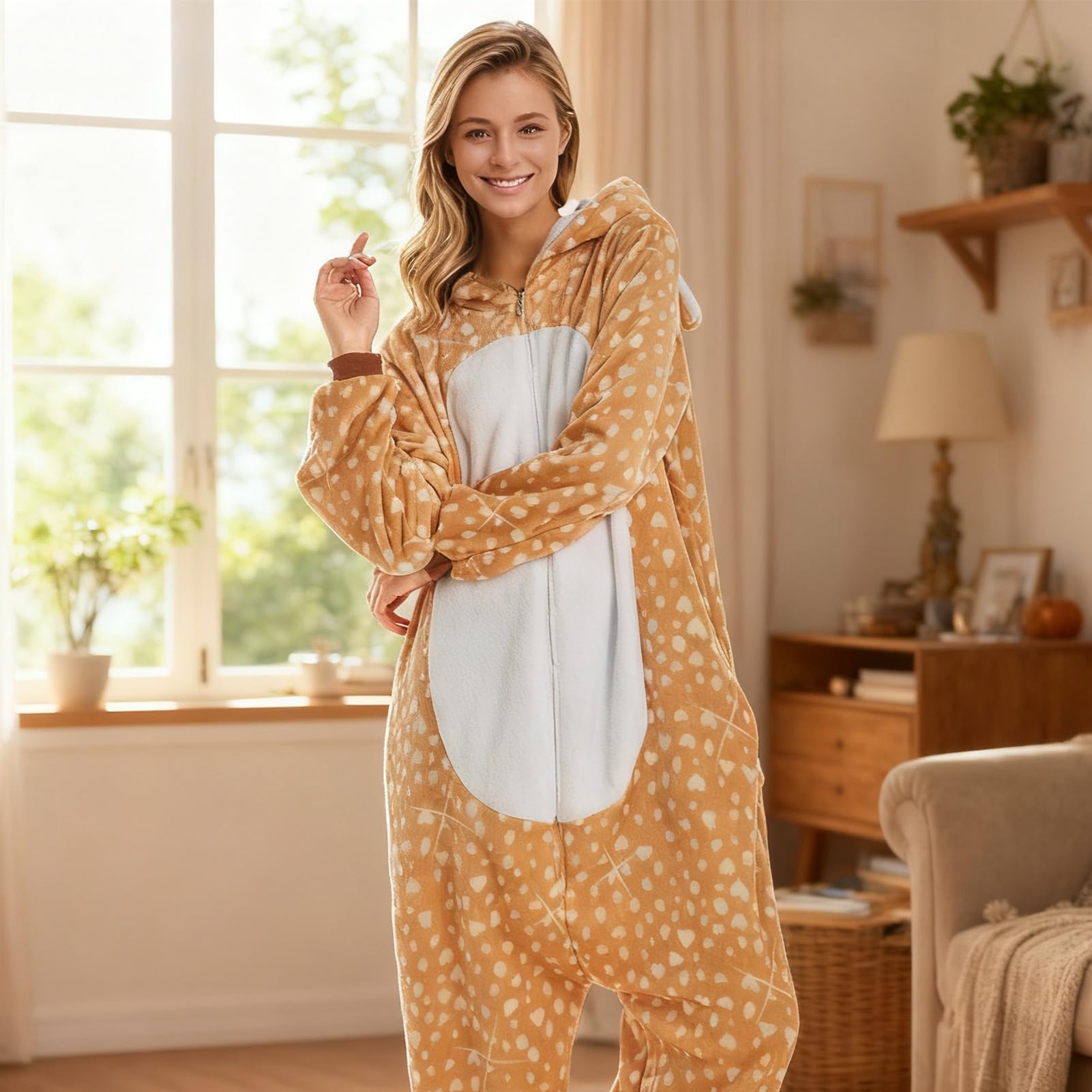 Harsever Adult Onesie,Animal Costume,Unisex Onesies Plush Christmas Cosplay Pajamas Party One-Piece Sleepwear (Style A, XL) - Image 2