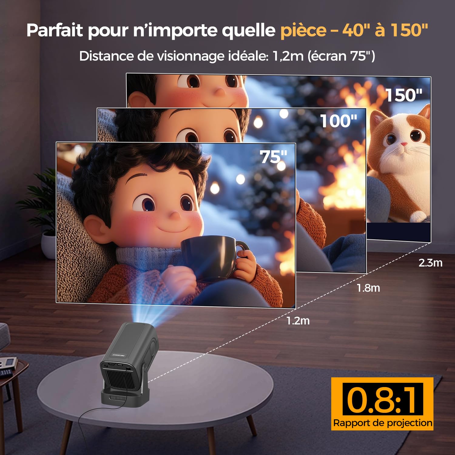 Alwtniet Videoprojecteur 4K, 1080P Mini Projecteur Video Android WiFi 6 BT 5.4, Mise au Point Automatique Correction Trapézoïdale Rotation 180° Retroprojecteur Compatibile avec HDMI/TV Stick, HY310