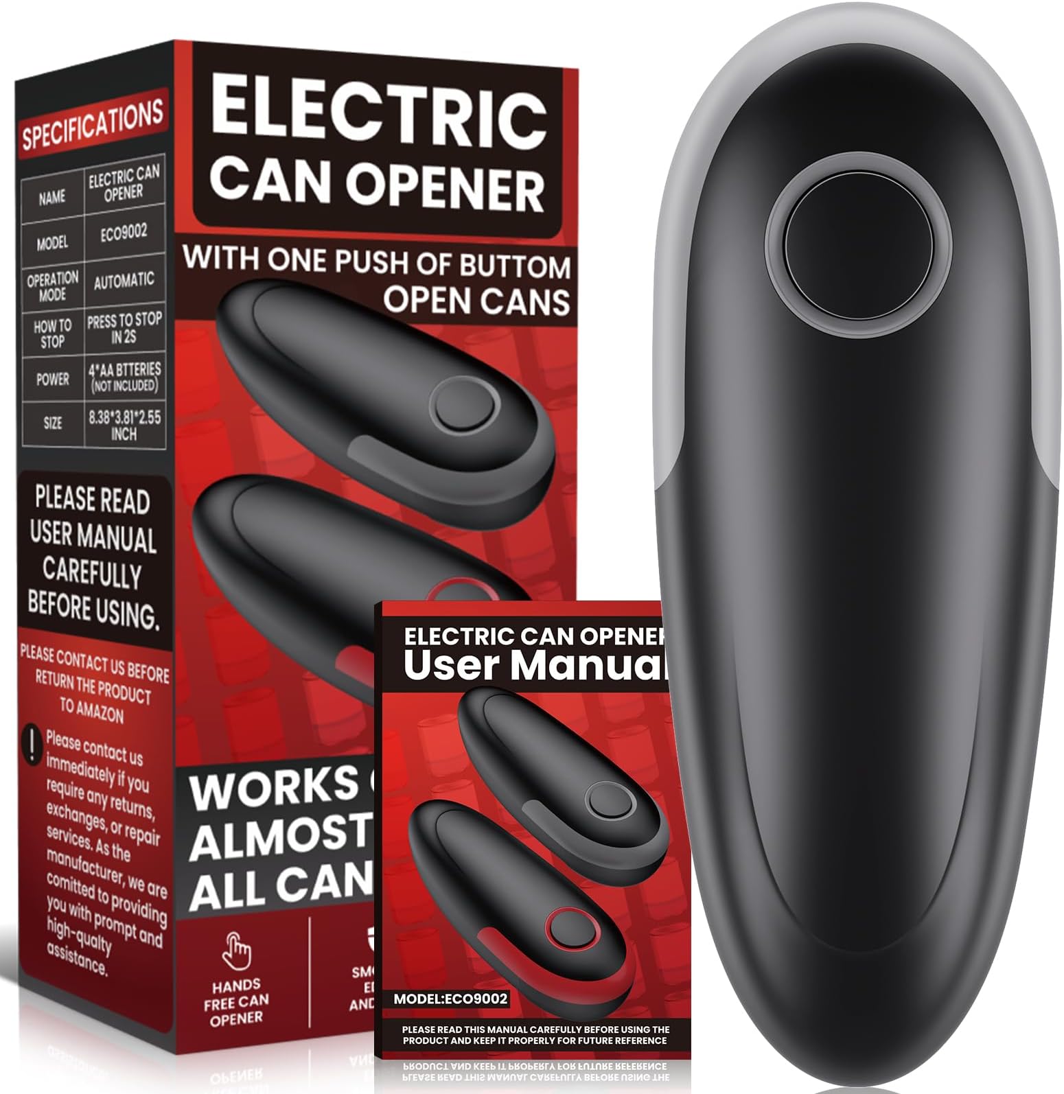 One Touch Electric Can Opener Fits All Can Sizes, Electric Can Openers for Kitchen Food Safe with Smooth Edge, Kitchen Gadgets Battery Operated Can Openers for Seniors, Arthritis and Chef
