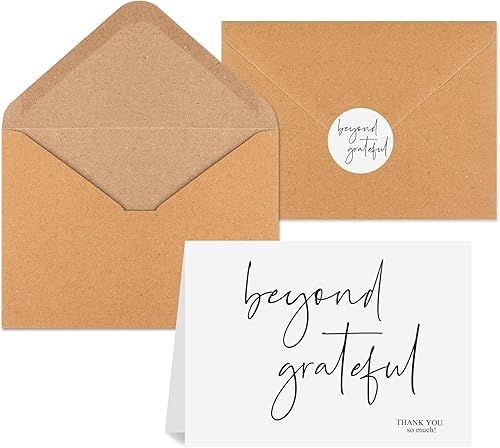 Joyberg Tarjetas de agradecimiento con sobres, 34 unidades, Beyond Grateful de 3.5 x 5 pulgadas, tarjetas de agradecimiento de boda con sobres y