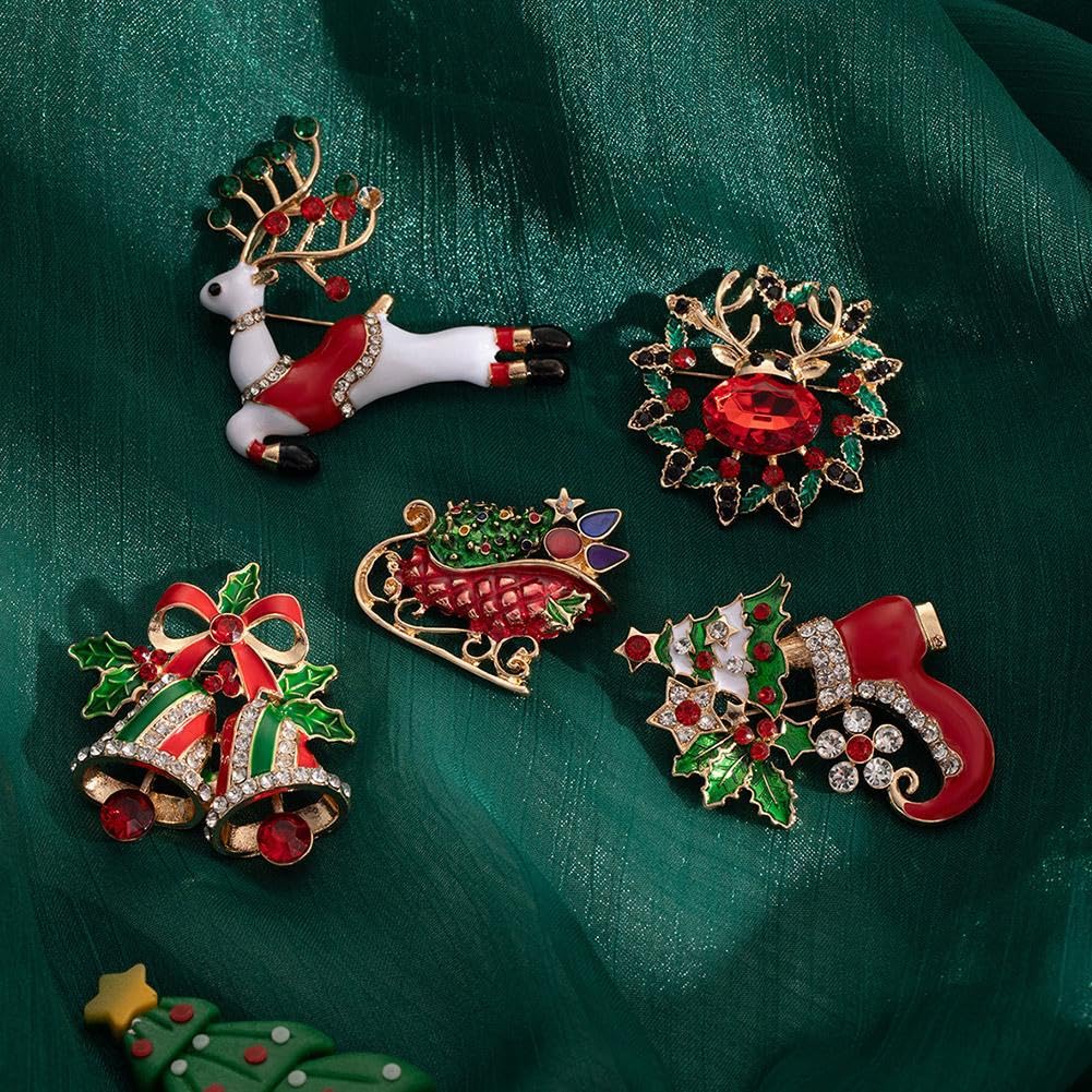 TENDYCOCO 2 Spille Albero Di Natale Con Strass, Vintage E Lucide, Per Festività Invernali, Verde, Medium