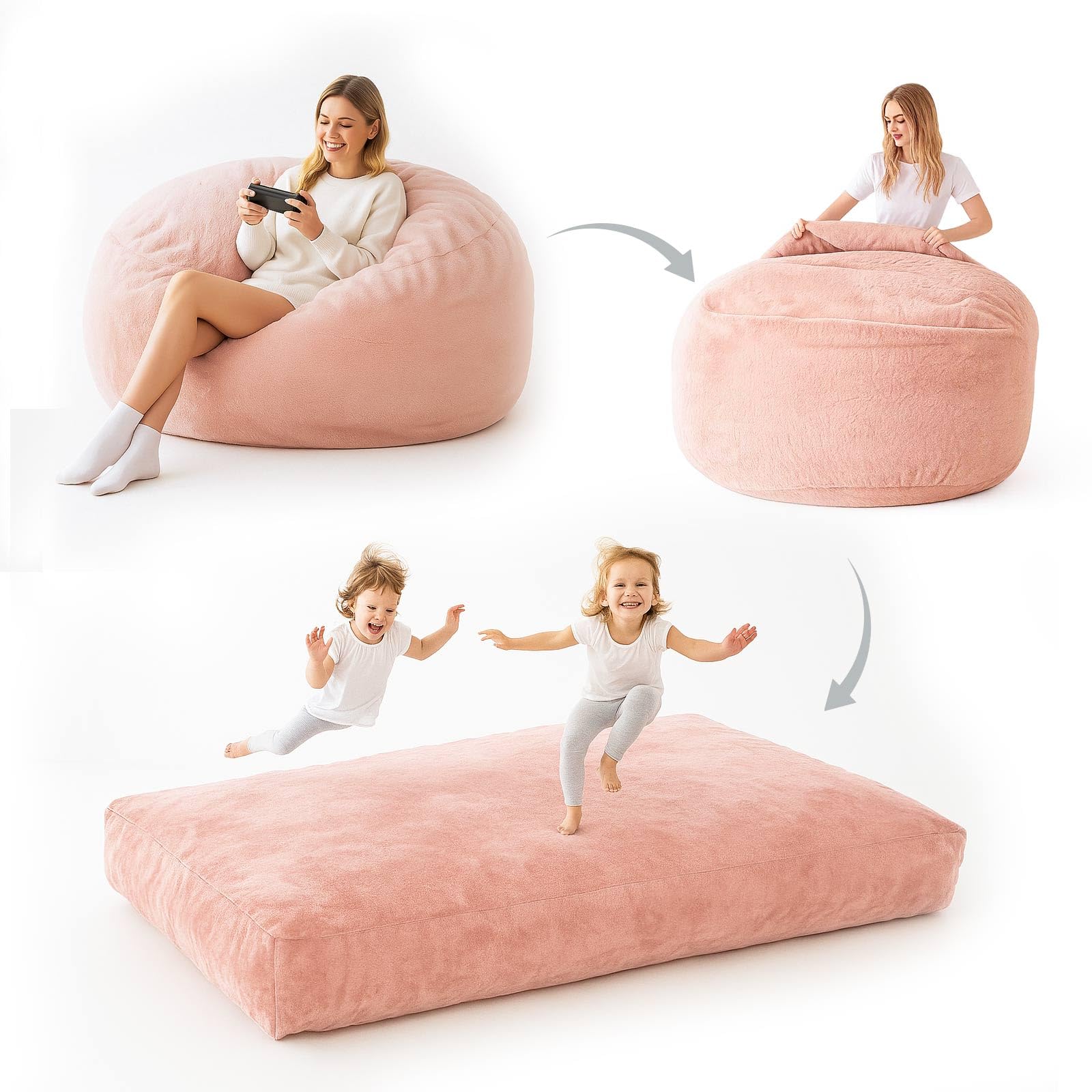 Big Bean Bag Chairs for Adults,Bean Bag with Filler Included,Memory Foam Bean Bag,Giant beanbag,Suitable for Reading Chairs in Living Room, Bedroom and Dormitory. (Pink, Bean Bag Bed)