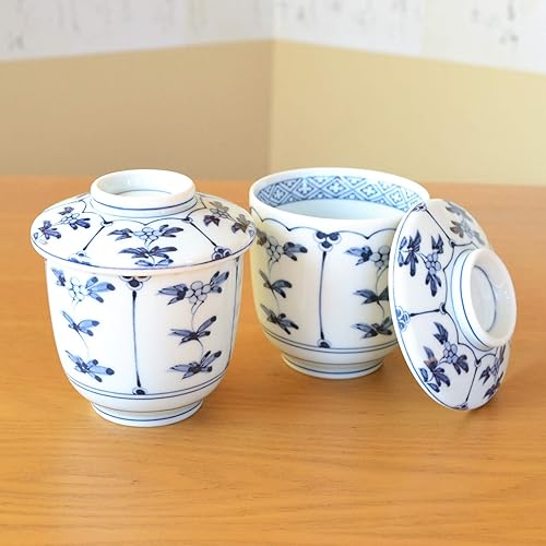 Miniatura 2 de 有田焼やきもの市場 Juego de 2 tazas de Chawanmushi con tapas japonesas Chawan Mushi Arita Imari Hecho en Japón Wari-Souka