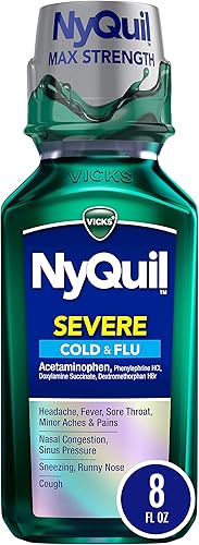 Miniatura 6 de Vicks NyQuil SEVERE - Tos resfriado y gripe sabor original 8 onzas líquidas alivio nocturno para dolor de garganta fiebre y congestión