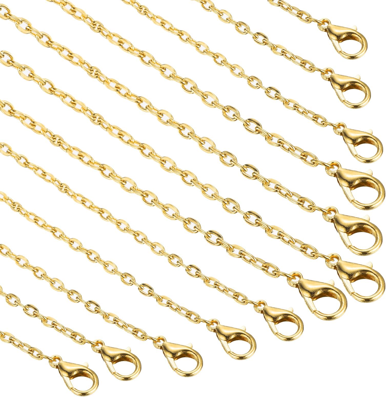 sourcing map 20 Pack 20 Inch Necklace Chains Bulk 2mm Gold Plated Cable Chains with Lobster Clasps for Jewelry Making