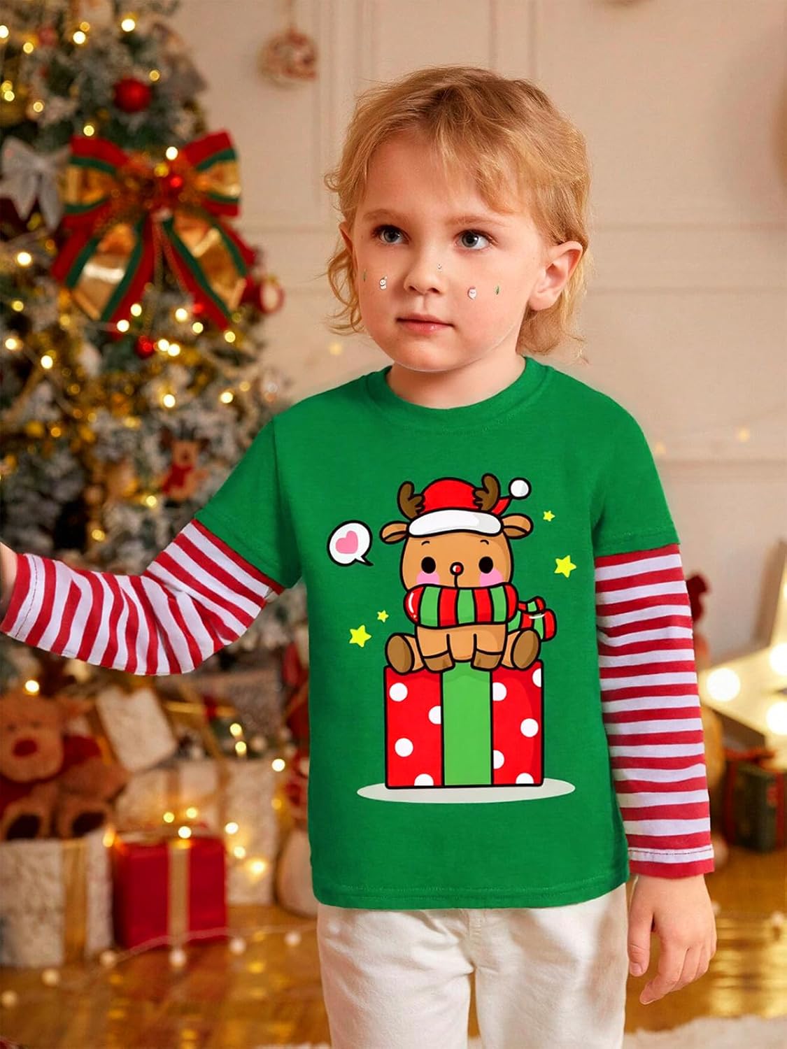 Kids Ugly Christmas Shirt Boys Girls Reindeer T-Shirts Stripe Long Sleeve Santa Claus Tees Tops Xmas Clothes 2-7 Years - Image 2