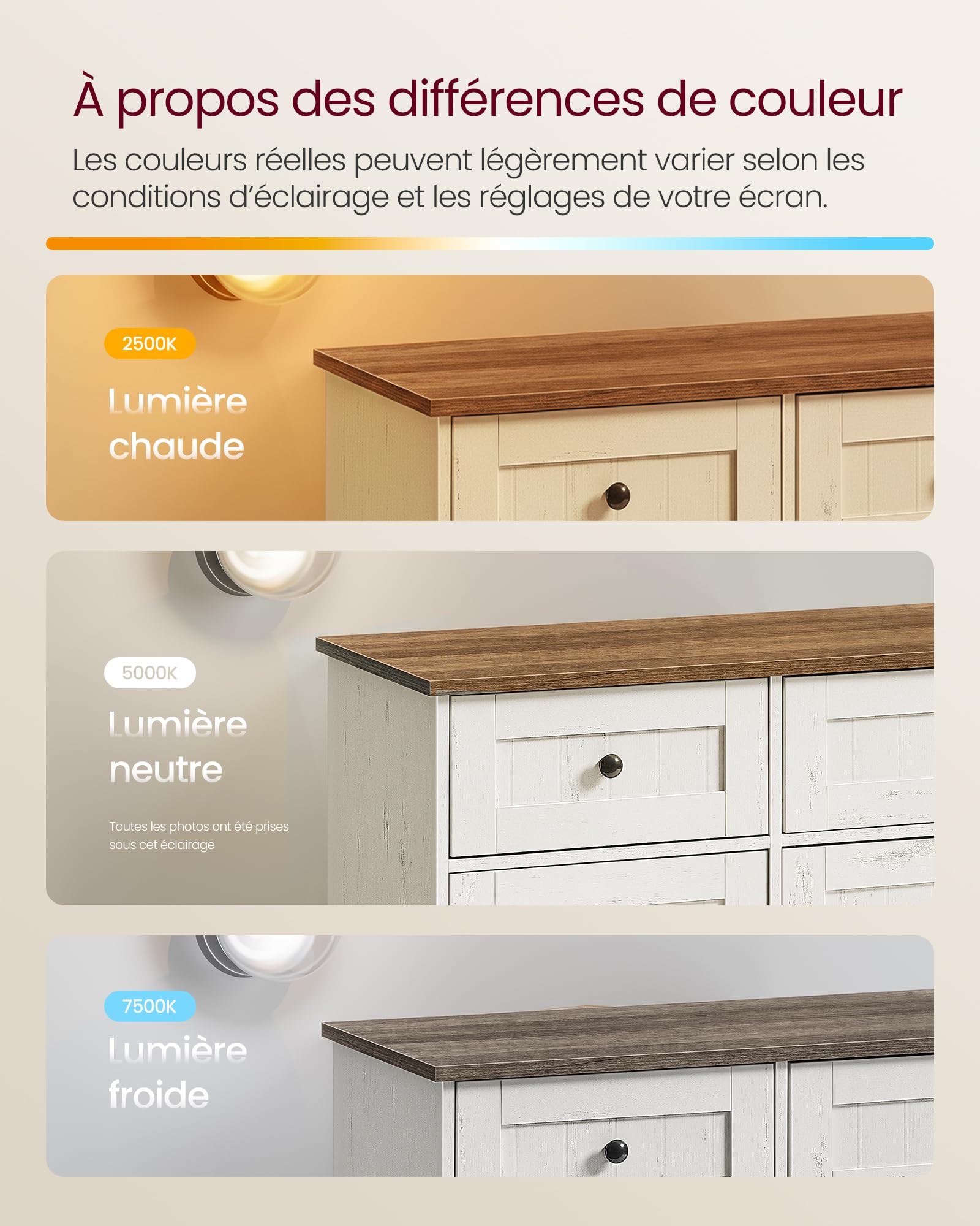 SONGMICS HOME Buffet, Assemblage Ultra-Rapide sans Outils Toolless, Meuble de Rangement de Cuisine avec Plan de Travail, Étagères Réglables, Blanc Rustique et Marron Miel BBK376WJ02