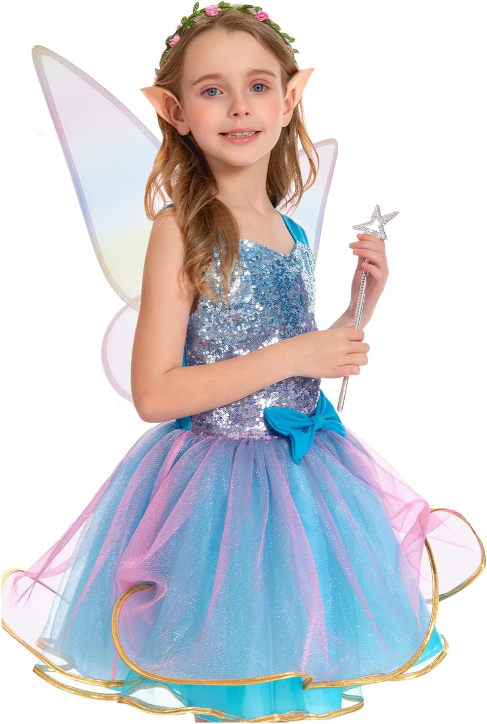 Fairy Costume Dress for Girls 3-10, Fairy Princess Pink Tutu Outfits Butterfly Wings Wand Headband Halloween Gifts - Image 6