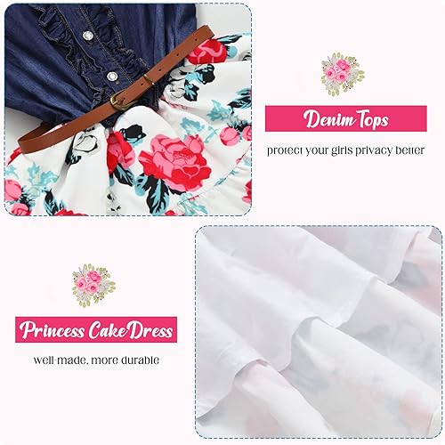 Miniatura 5 de YJ.GWL Vestido de niña de flores, vestido floral de mezclilla, vestidos de princesa para niñas, vestido blanco de primavera y verano, trajes