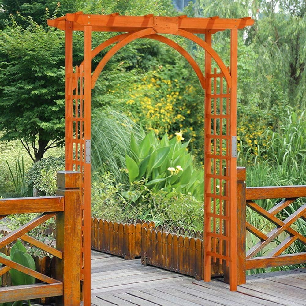 Topeakmart Wood Arbor Arch Trellis Climbing Plant Wedding Garden Patio Bridal Party Decoration Arbor & Iron Outdoor Square Top 63 x 24 x 85in Natural Wood
