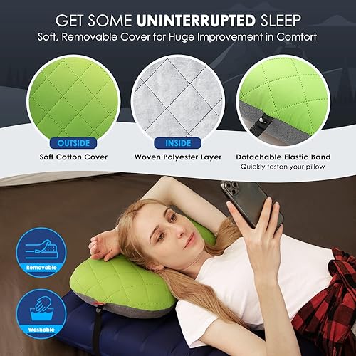 Miniatura 4 de Hikenture Almohada de camping con funda extraíble - Almohada inflable ultraligera para soporte lumbar del cuello - Almohada mejorada para mochilero