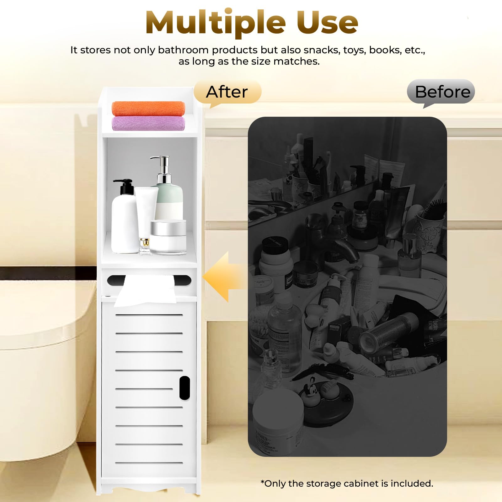 QIERF Badezimmerschrank Weiß 20x20x80cm - Schmaler Aufbewahrungsschrank Mit Tür