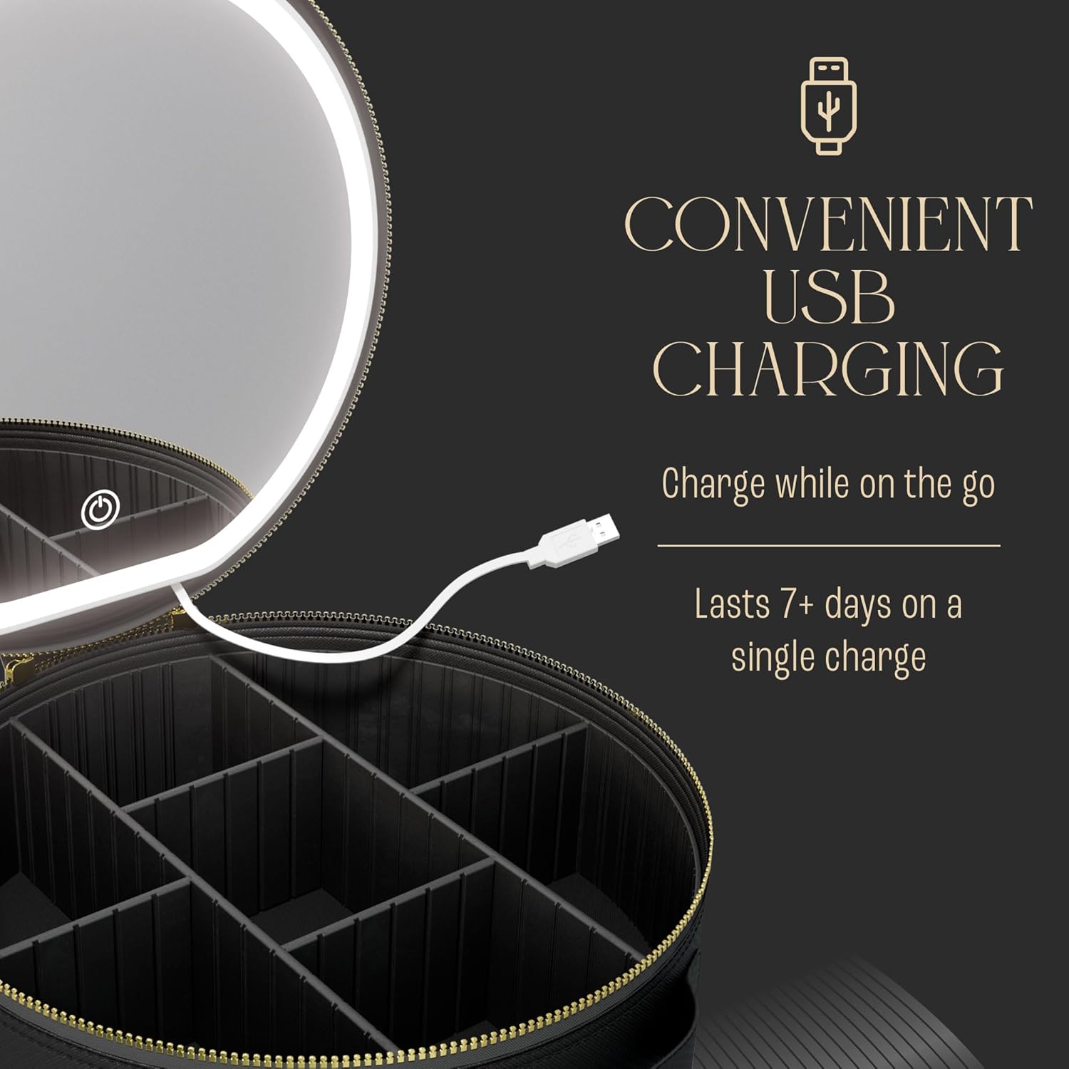 Makeup Bag with LED Mirror, Travel Makeup Case with 3 Color Lighting, Cosmetic Organizer with Adjustable Dividers, Rechargeable Vanity Mirror, Makeup Storage for Women (Black)