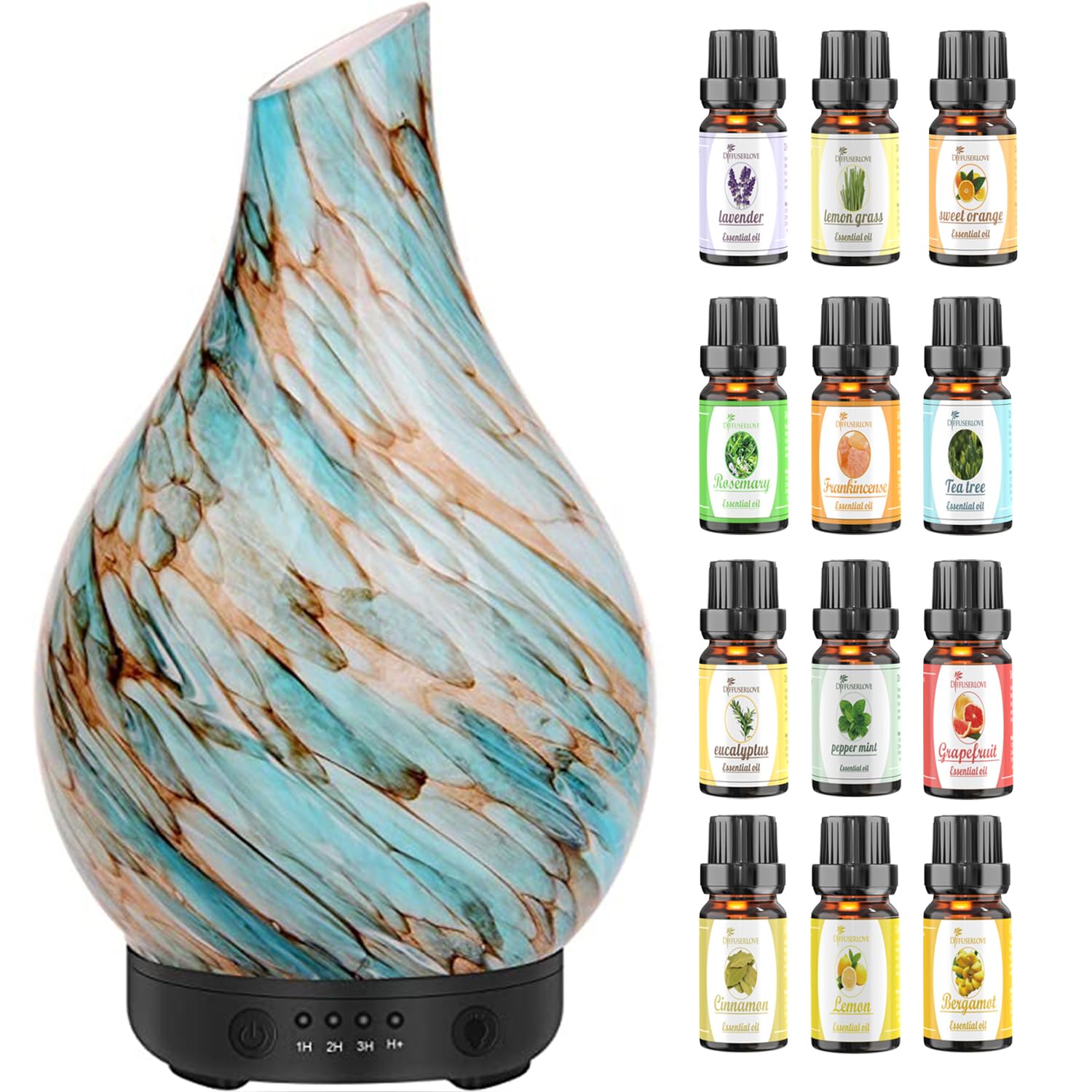 Glass Essential Oil Diffuser 120ML Aroma Humidifier, 7 Color Changing Waterless Auto-Off, 4 Timer Setting for Home Office