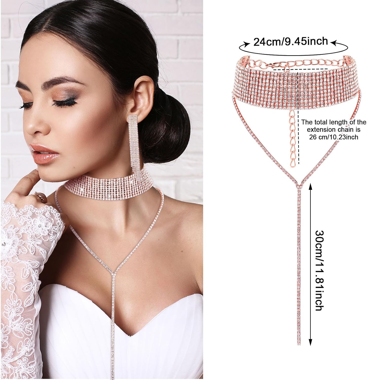 Hicarer 3 Pieces Rhinestone Jewelry Set Bridal Wedding Jewelry Set image 3