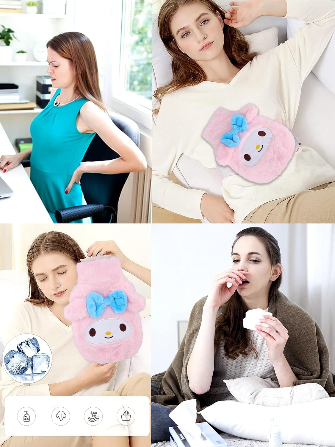 Roffatide Cartoon Kuromi Hot Water Bottle Hand Foot Warmer 1L Hot Water Bag and Cold Compress with Cute Anime Character Plush Cover Pain Relief with Cute Faux Fur Cover